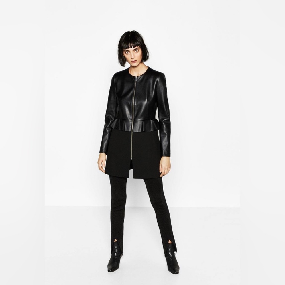 ✨NWT✨ Zara Basic Peplum Contrast Leather Jacket